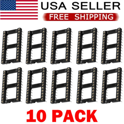 10pcs 24Pin Wide DIP Round IC Socket Adaptor Solder Type Gold Plated Machined US