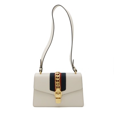 Gucci Sylvie Sherry Line Schultertasche Leder Off-White 241028N