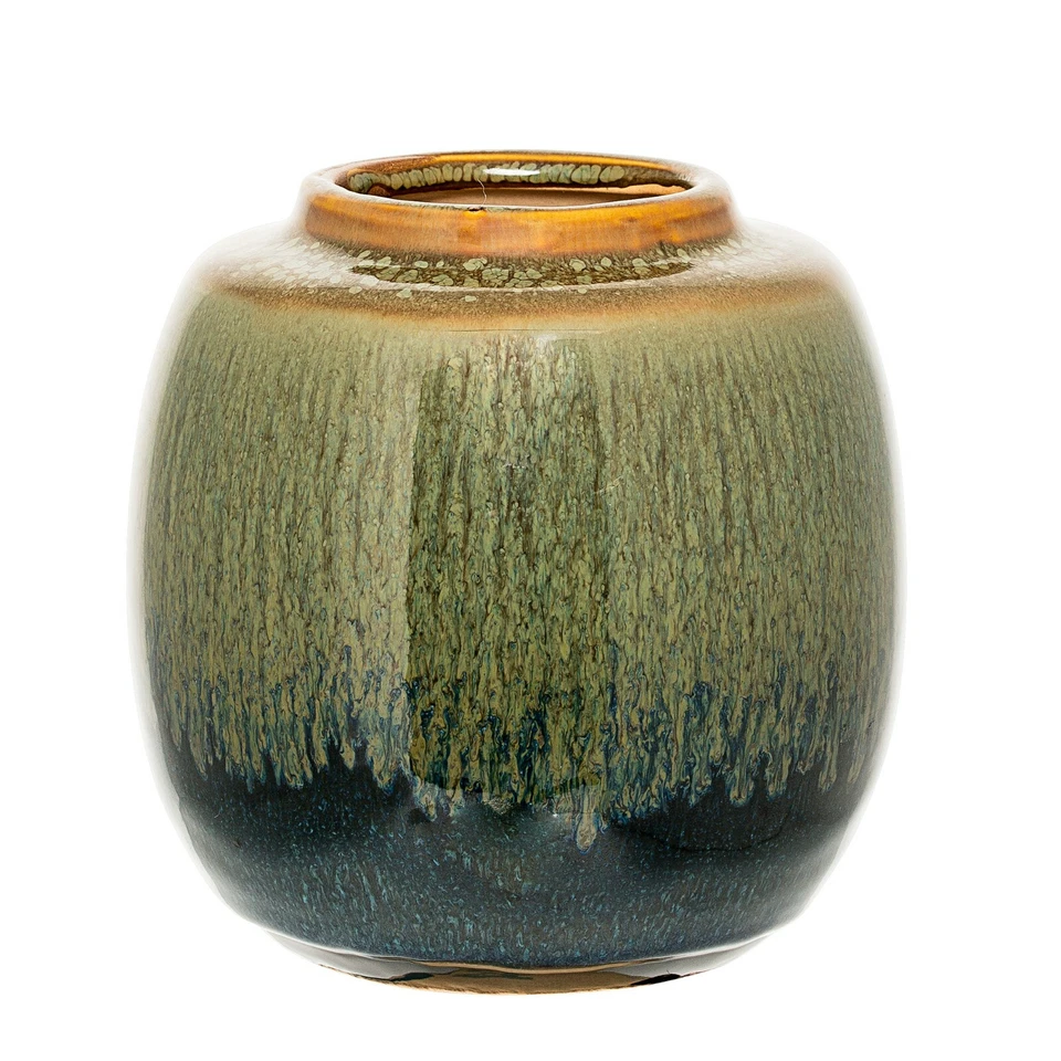 Vase Deko Keramik H 14,5 cm grün-blau Retro Nordic Skandi Handmade Bloomingville