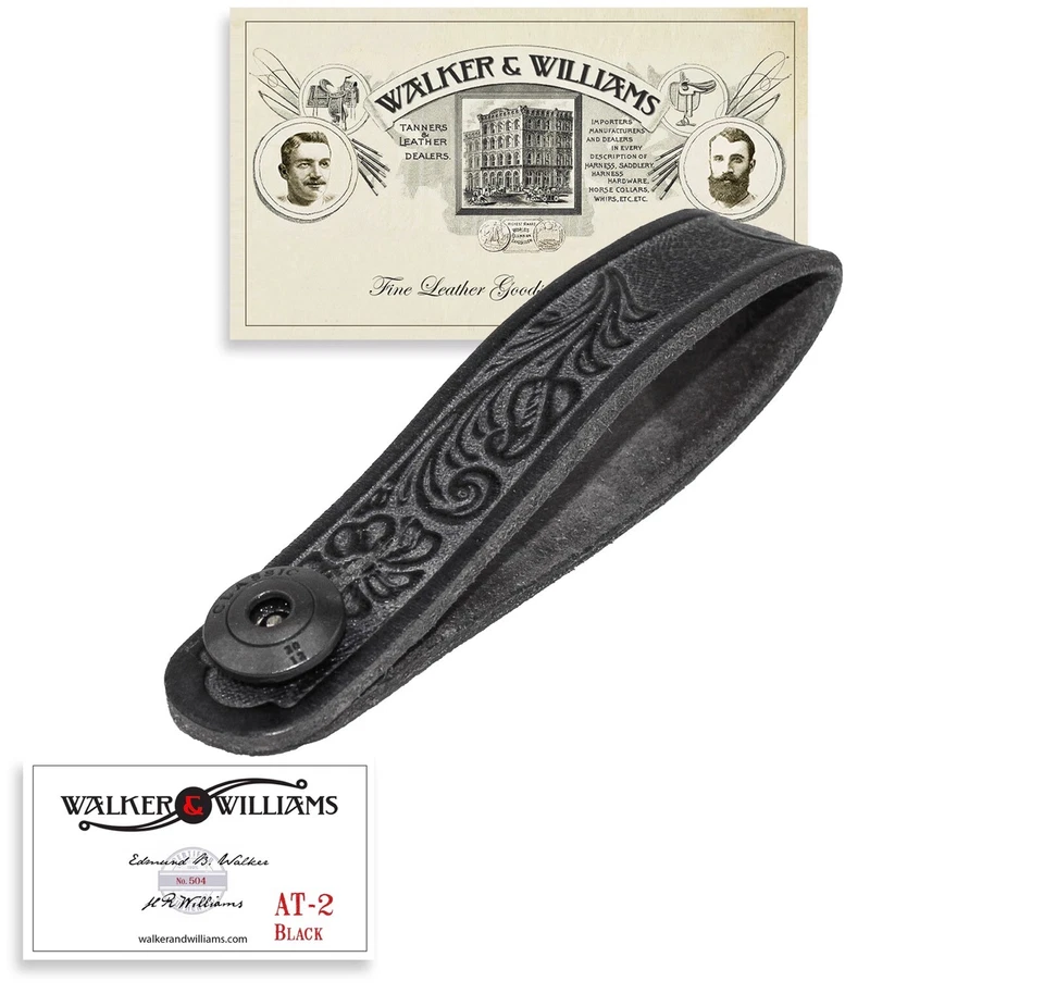 Adaptador de cabezal de correa de guitarra acústica de cuero negro Walker & Williams AT-2   Foto 2 de 4