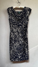 Lauren Ralph Lauren Navy Animal Print Wrap Front Ruched Sleeveless Dress Size 12