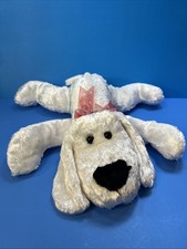 Kmart Plush Dog White Hound Puppy Floppy Red Heart Bow Laying Silky 17 Vintage