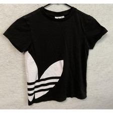 Adidas Shirt Youth Small 9-10Y Black White Trefoil Logo Graphic T Shirt
