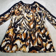 Tory Burch Silk Top Sz M Ikat Tunic Blouse SemiSheer Belted Global Artsy Luxury