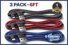 3 PACK 6FT 90 Degree Angle Type C USB-A Fast Charger Cable Quick Charging Cord L
