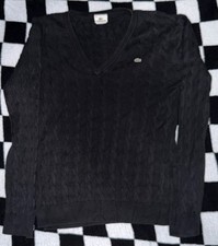Lacoste Black V-Neck Cable Knit Cotton Sweater