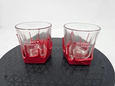 Maker's Mark Glass Mug Set Clear Red Drip 2-Piece 2 oz Shot Glasses
