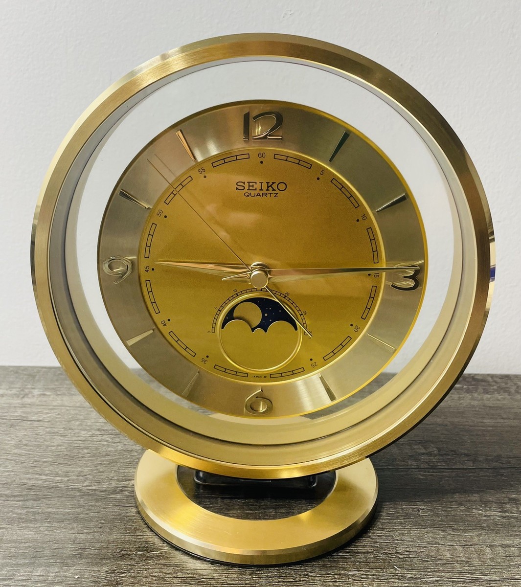 Seiko Watch Moon Phase Quartz Table Clock Rare Working Gold | eBay