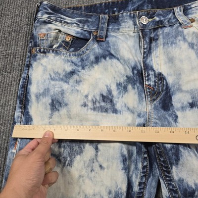 True Religion Jeans Mens 40 Blue White Bleach Acid Wash Slim Tie