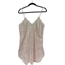 Vintage Slip Dress Nightgown Womens Size S Light Pink Floral Lace Trim V Neck