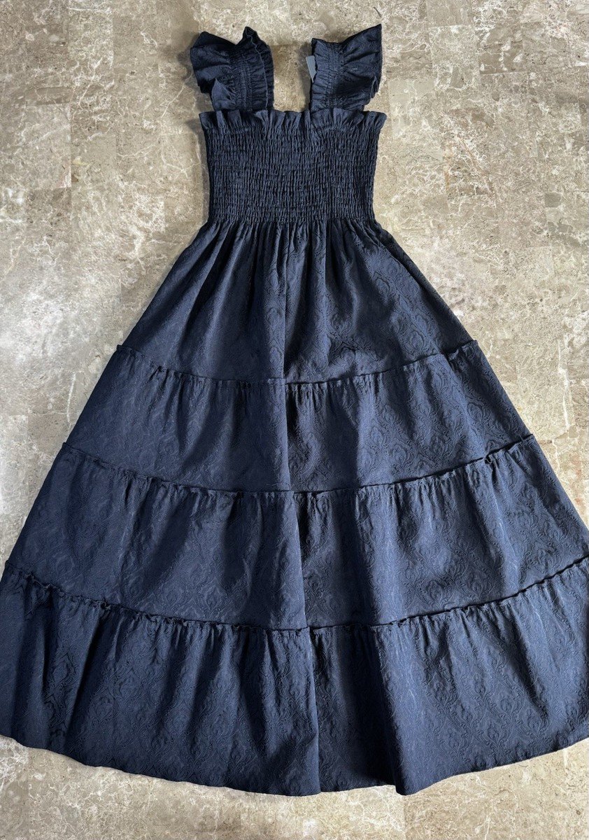 Hill House Home Ellie Nap Dress Navy Brocade Damask Maxi XS 53