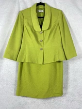 Kasper 2PC Skirt Suit Womens Blazer Petite 12P Skirt Petite 8P Green Quilted EUC