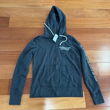 NWT Abercrombie  Fitch Full Zip Hoodie Womens Grey Logo Sleeve Fleece Small