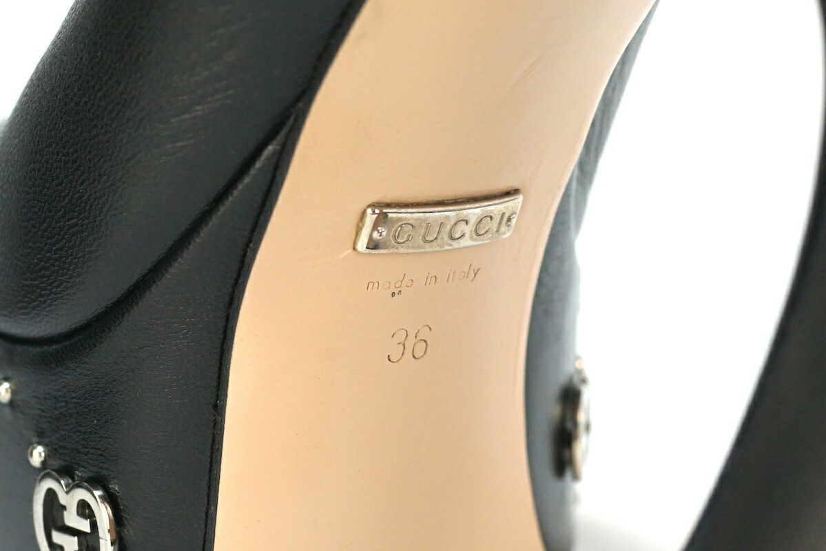 GUCCI Platform Slide Sandals Black Leather Size US6 EU36 Women’s Shoes thumbnail 9