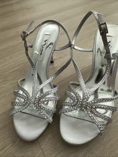 Nina Sparkly Silver Rhinestone Strap Ankle Heel Open Toe Heels Size 8.5