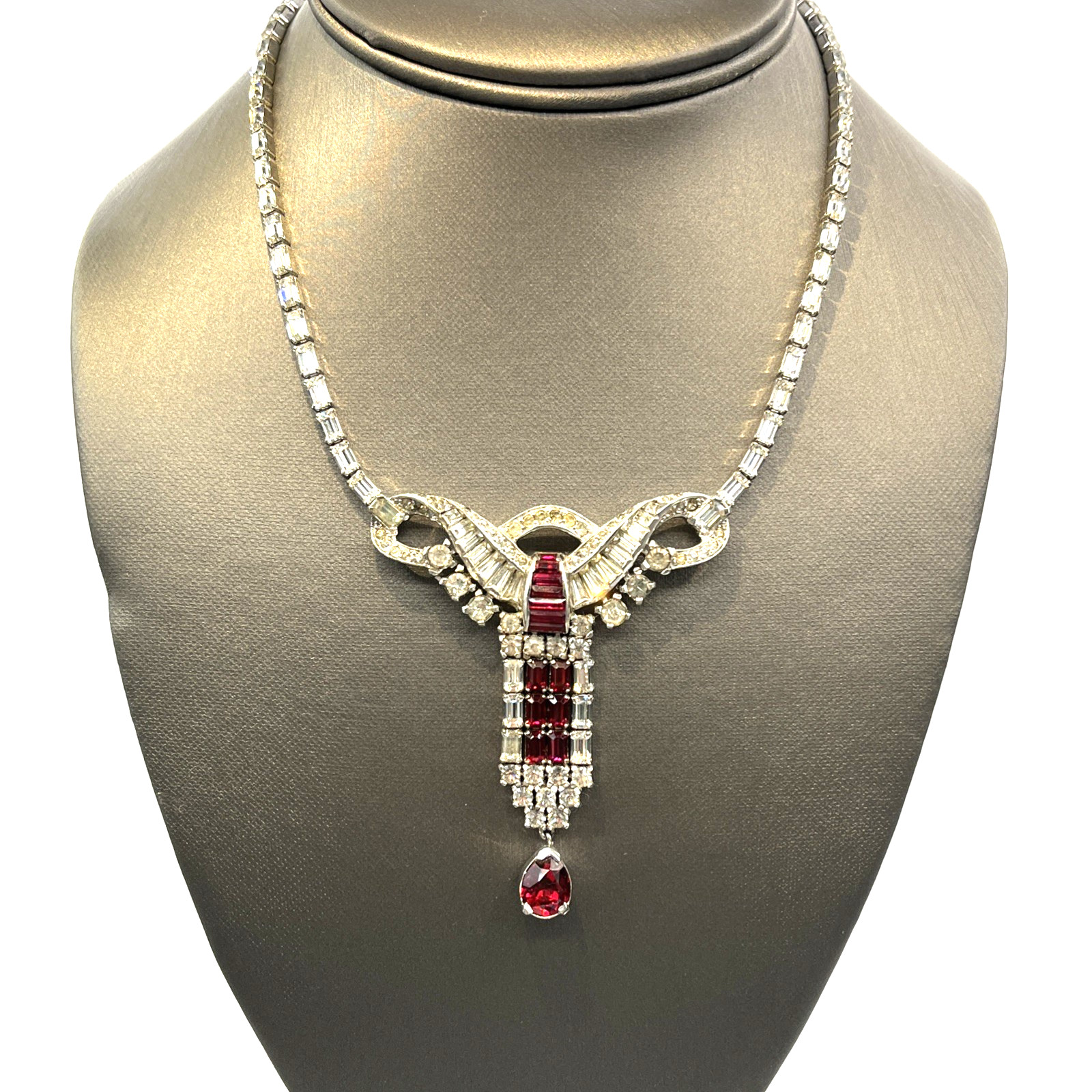 Mazer Simulated Ruby Rhinestone Pendant Necklace … - image 5