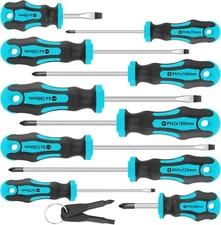 10-Pcs Magnetic Screwdrivers Set, 5 Phillips & 5 Slotted Tips Professional, Blue