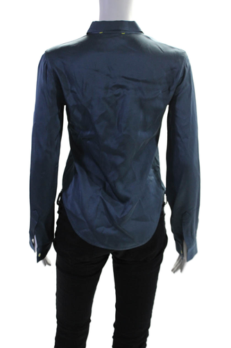 Kerri Rosenthal Womens Textured Collar Long Sleeve Button Up Blouse Gray Size S - Picture 3 of 6