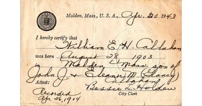 1903 MA Birth Certificate Callahan Malden Middlesex Embossed Seal Document