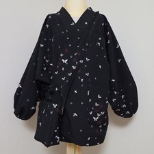 Japanese Kimono Remake Coat with Pouch L, Warm Lining, Pockets