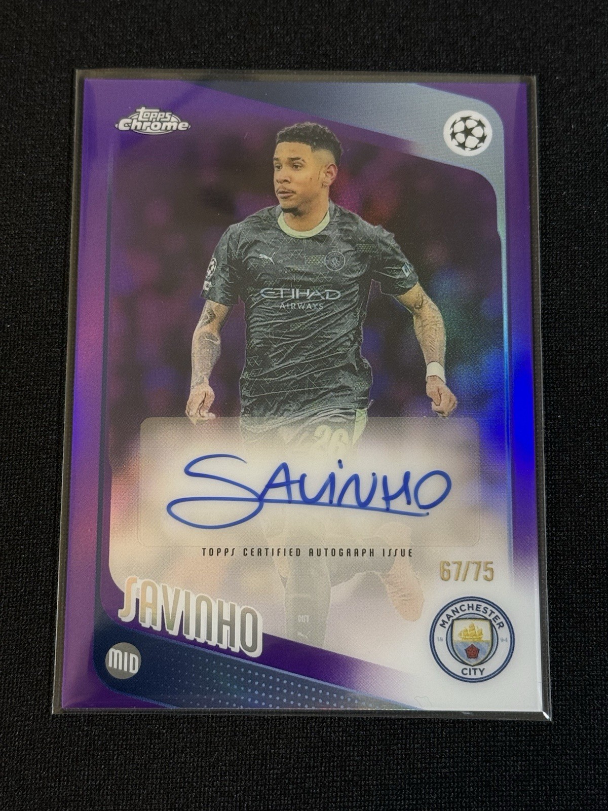 Savinho 2026 Topps Chrome UEFA CL Manchester City CA-S Auto /75