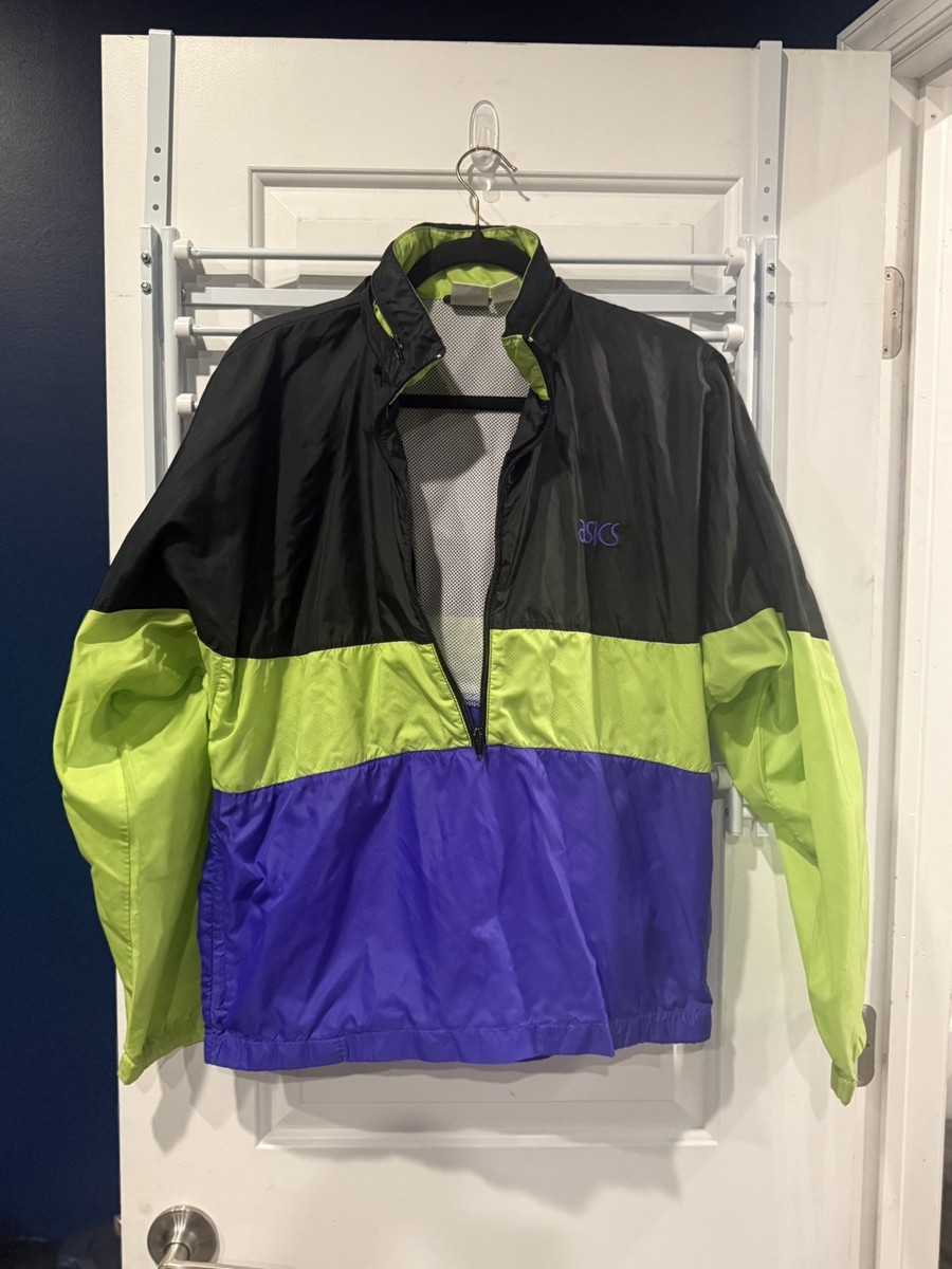 Vintage Asics Half Zip Windbreaker Jacket Men's Medium 90s Neon | eBay