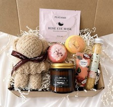 Vanilla Spa Gift Box for Women, Cozy Self Care Basket, Birthday Gift for Her
