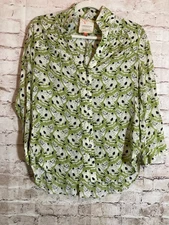 Conversations by Anthropologie Top Womens 2 Small Pea Green Cat Print 16 of 52