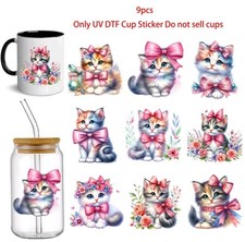 9pcs/Set Cute Cat Floral Vinyl Waterproof Decal Stickers 7cm for Cups, etc.