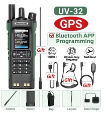 Baofeng UV-32 GPS Walkie Talkie 10W Bluetooth Programming Multi Band +Accessorie