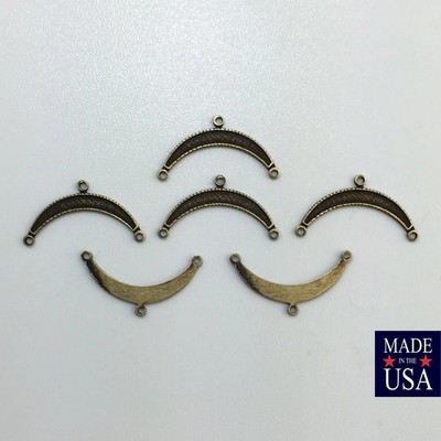 3 Loop Brass Ox Plated Small Crescent Pendant Connectors 20x10mm (6) mtl028D