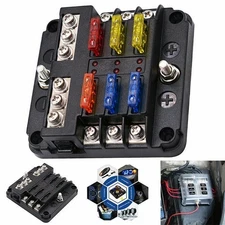 6 Way Car Boot Power Distribution 12/24V Blade Fuse Holder Box Block Panel Board