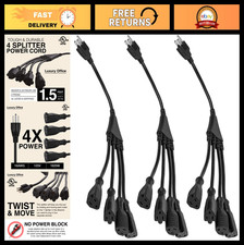 4 Way Power Splitter - 1 to 4 Outlet Extension Cord, 1.5' UL Listed, Y Style Plu