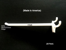  20 PACK 4 Inch White Plastic Peg Hooks For 1/8" to 1/4" Pegboard. USA Made