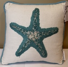 Coastal Collection Nautical Beach Beaded Starfish Pillow 12x12 Blue Decor