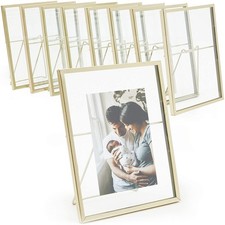 8 Pack Gold 5x7 Floating Glass Picture Frames for Tabletop, Pressed Flowers