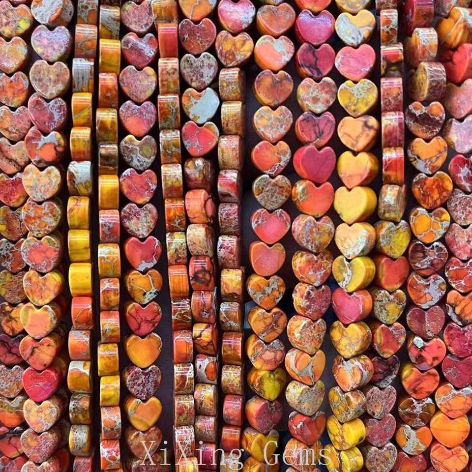 Cuentas de jaspe imperial natural rojo naranja en forma de corazón de 6 mm para hacer joyas hágalo usted mismo Foto 4 de 4