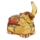 2005 Fenton Art Glass Hand Painted Autumn Gold Elephant Trinket Box 4" Tall