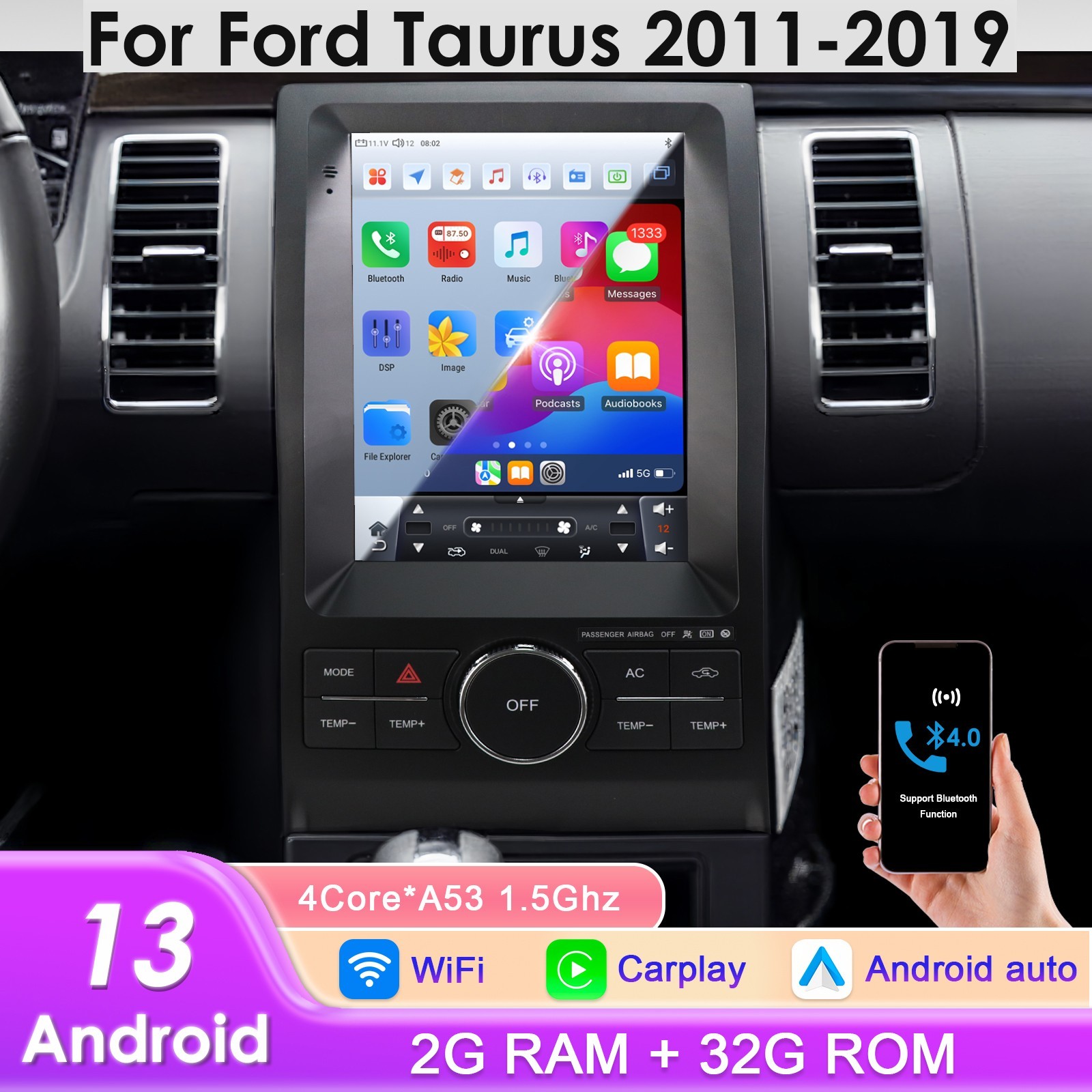 For Ford Taurus 2011-2019 CarPlay Car Stereo Radio GPS SWC 2G+32G 9.7"Android 14
