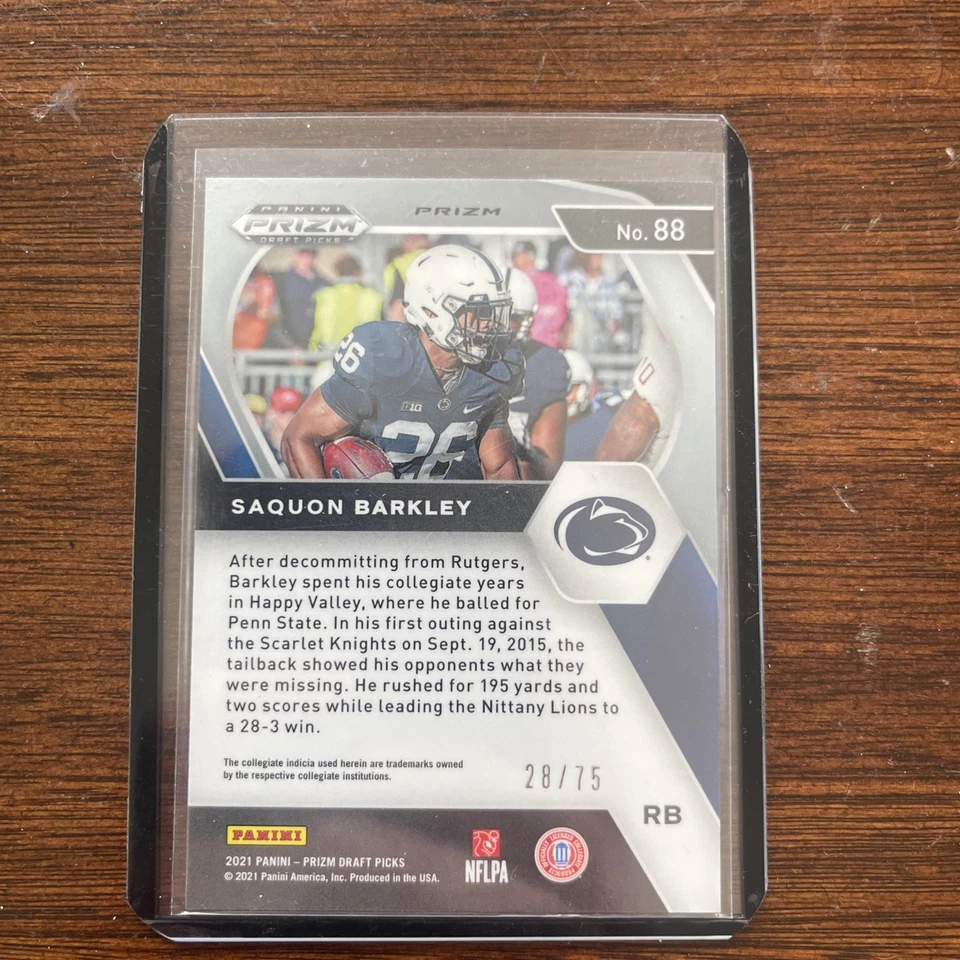 2021 Panini Prizm Draft Picks, Saquon Barkley Orange Wave Prizm #88 -#28/75 - Image 2 of 2