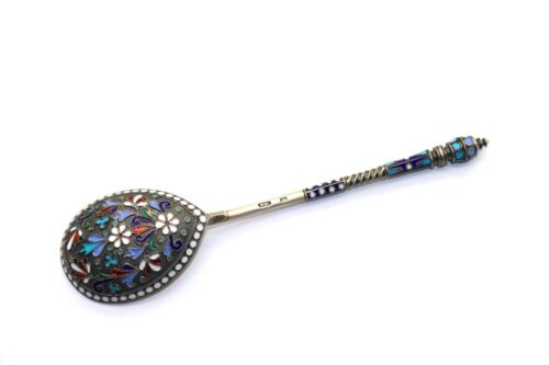 Russian empire Spoon, Сloisonne enamel, Silver, 84 Zolotniki Hallmark 41gr