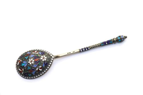 Russian empire Spoon, Сloisonne enamel, Silver, 84 Zolotniki Hallmark 41gr - Picture 1 of 11