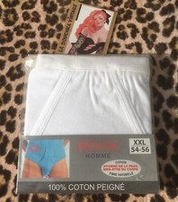 FRENCH 1970s MEN WHITE POUCH FRONT BRIEF COMBED COTTON MADE IN FRANCE UNWORN XXL