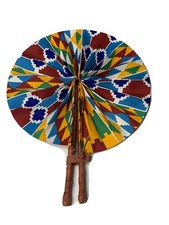 Kente Traditional Leather Folding Fan Multi Color 12 Inch Made in Ghana 