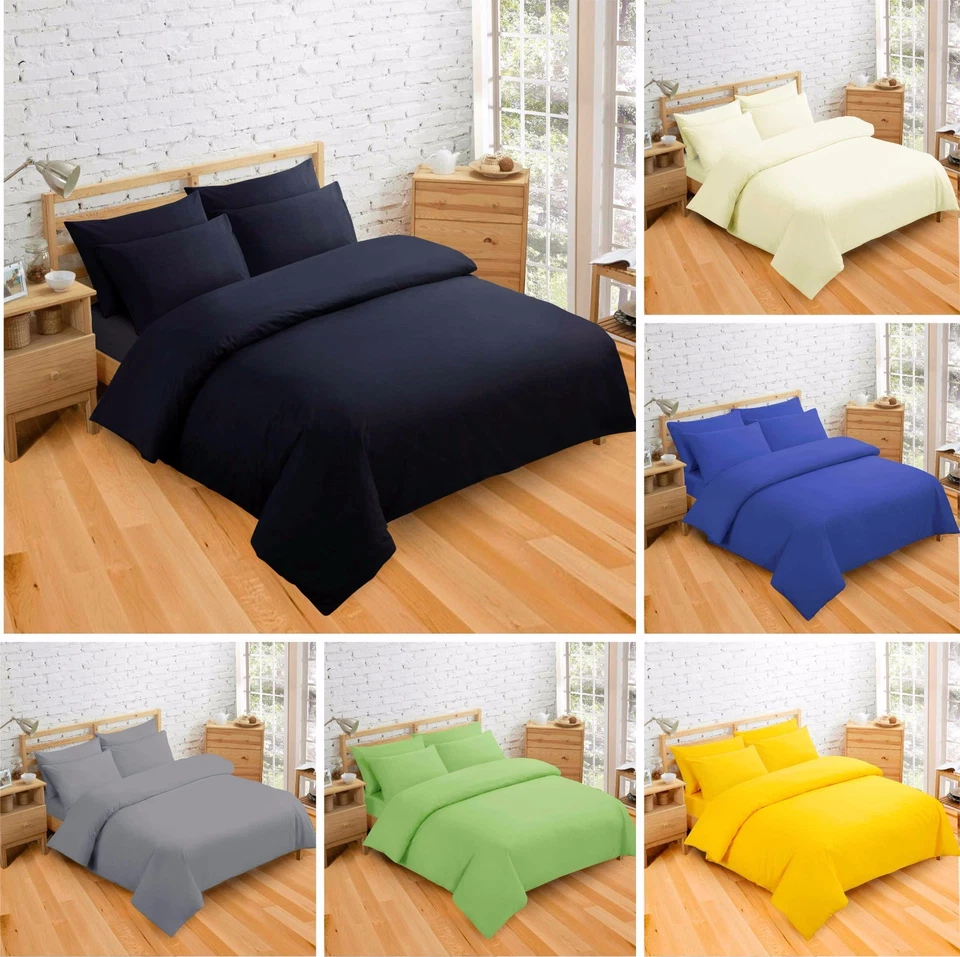 Luxury Plain Duvet Cover Set 2 / 3 Piece Poly Cotton Bedding Single Double King