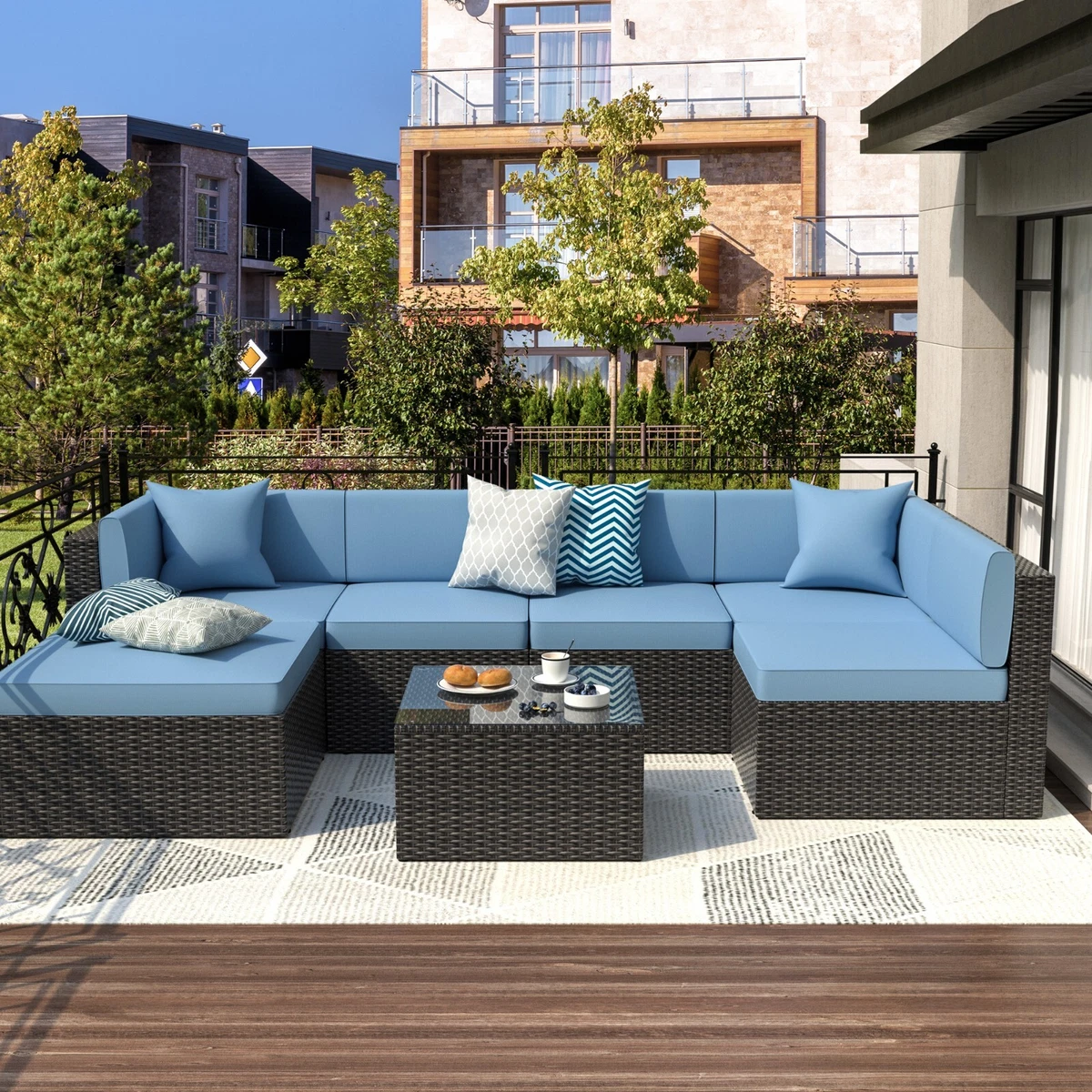 Black wicker outdoor sectional deals