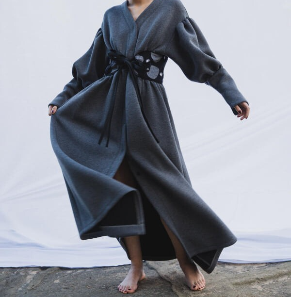 ASK availability First) BEAMS CATHRI ECOPET KINT Dot Dress Coat