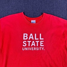 Gildan Mens Red Heavy Cotton Ball State University Alumni Shirt Size Large