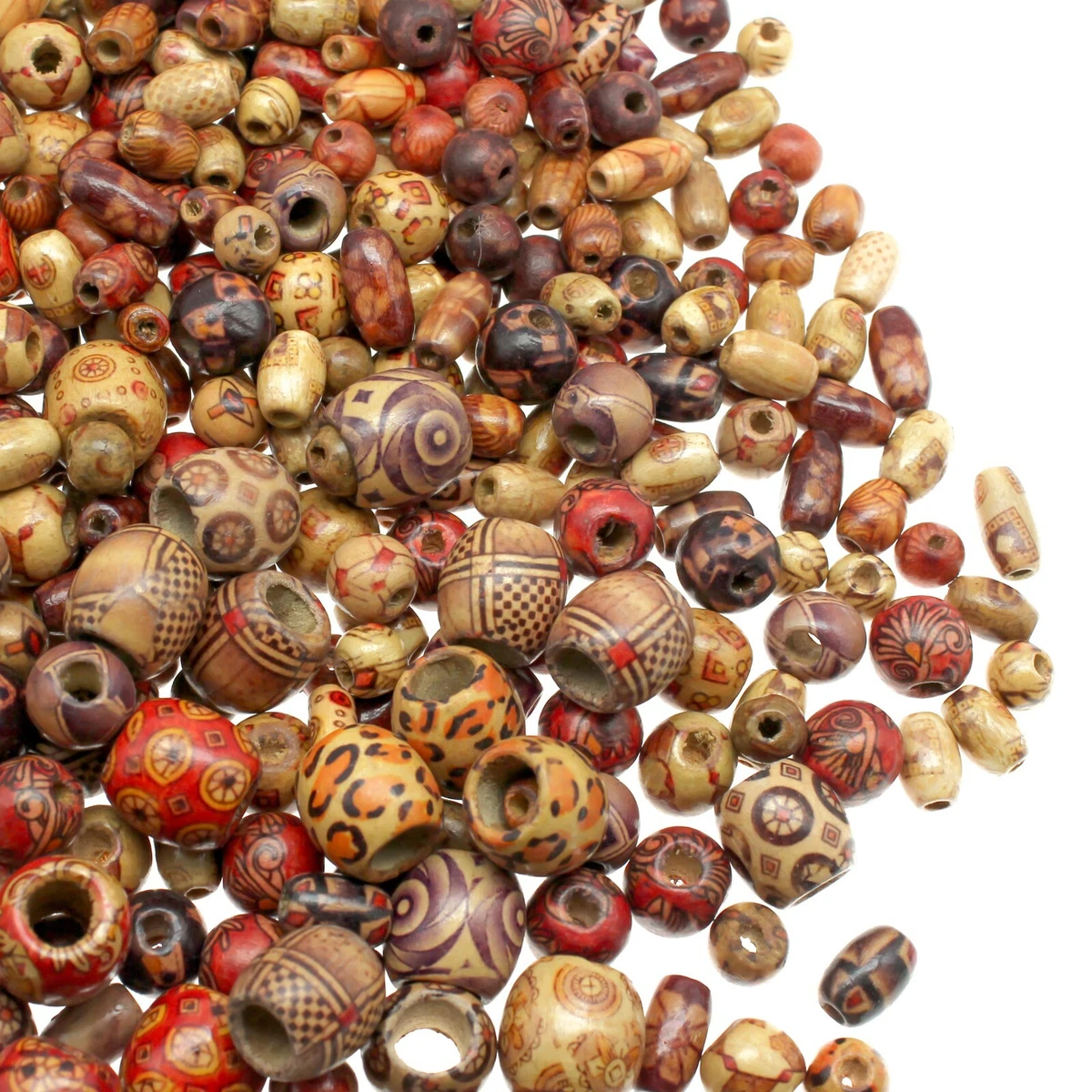 500 Wooden Beads for Jewelry Making - Painted Assorted African