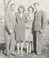 1945 Pretty Ladies  Handsome Men Military Uniform Smiling Original Photo P14z57